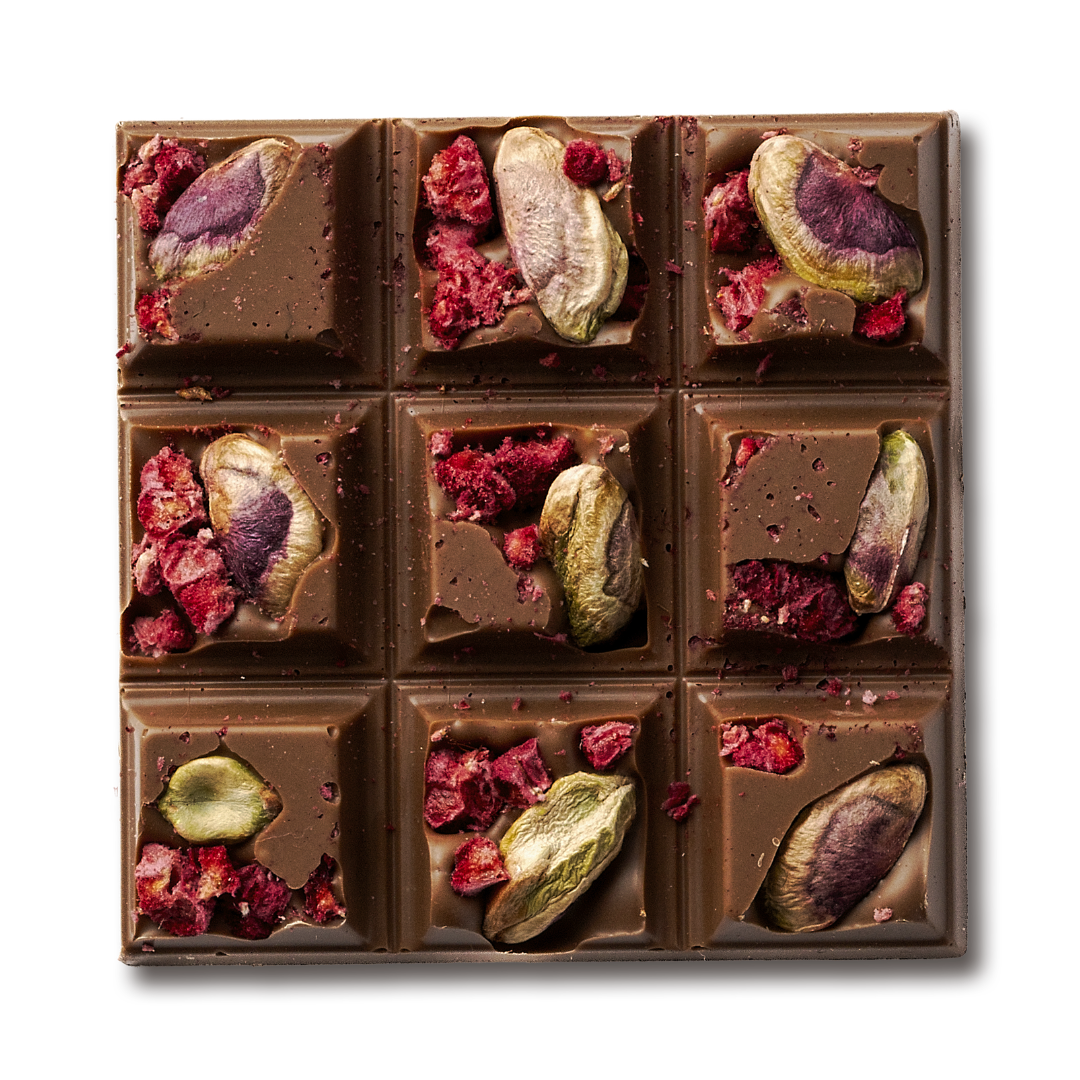 Milk Chocolate Raspberry Pistachio Peekaboo Bar